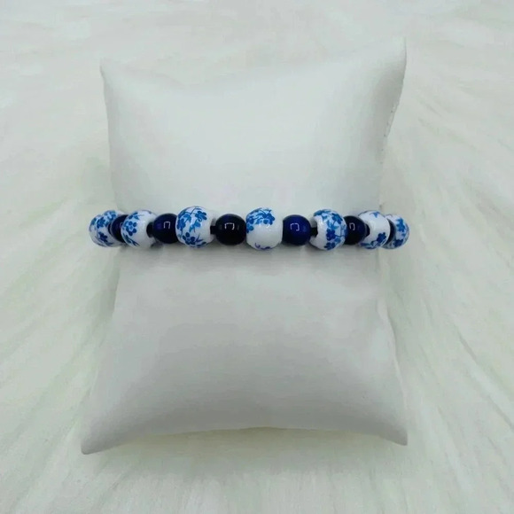 Ceramic Floral mix Beaded Stretch Bracelet - Picture 5 of 6